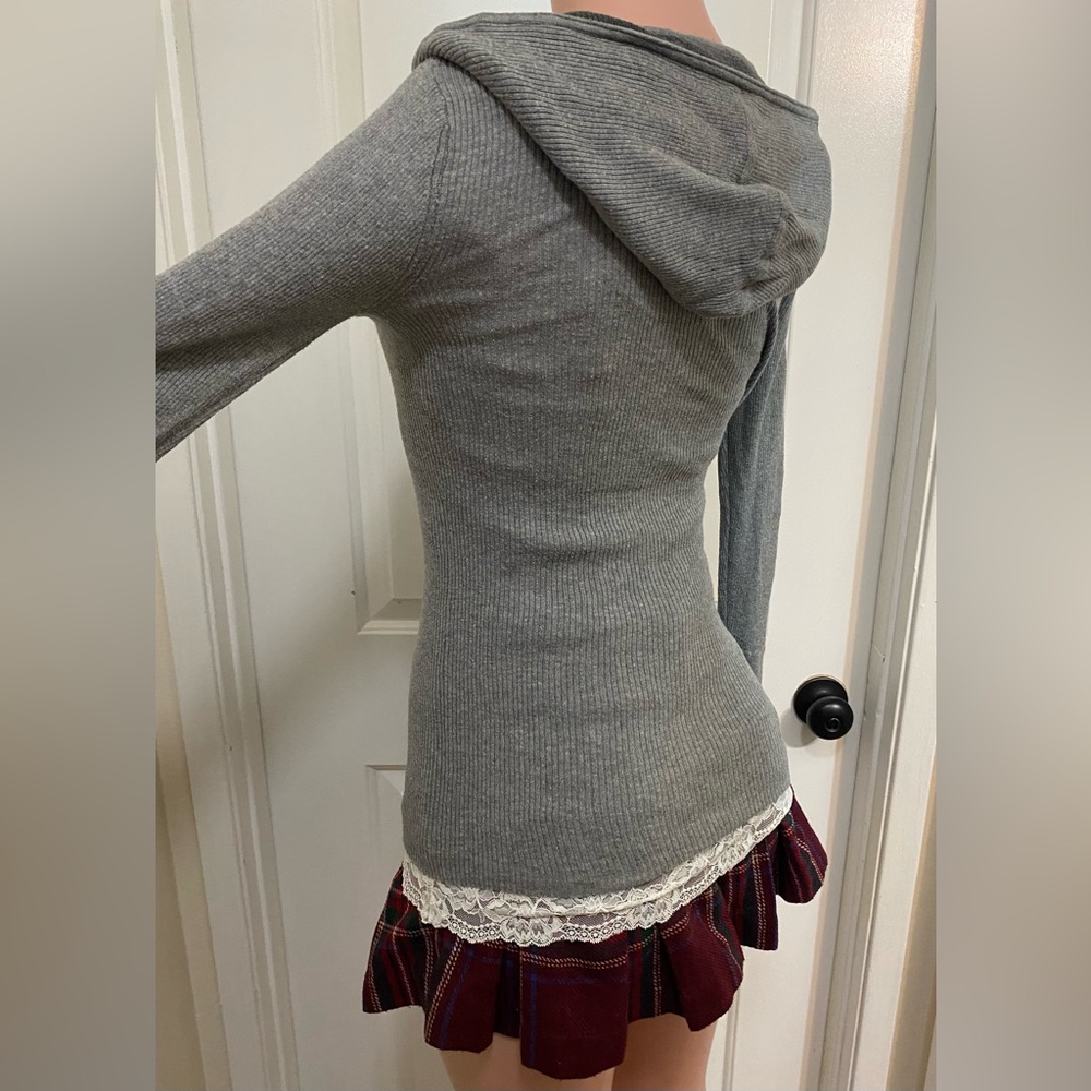 Vintage y2k Abercrombie grey button up ribbed hooded long sleeve top - Picture 7 of 15